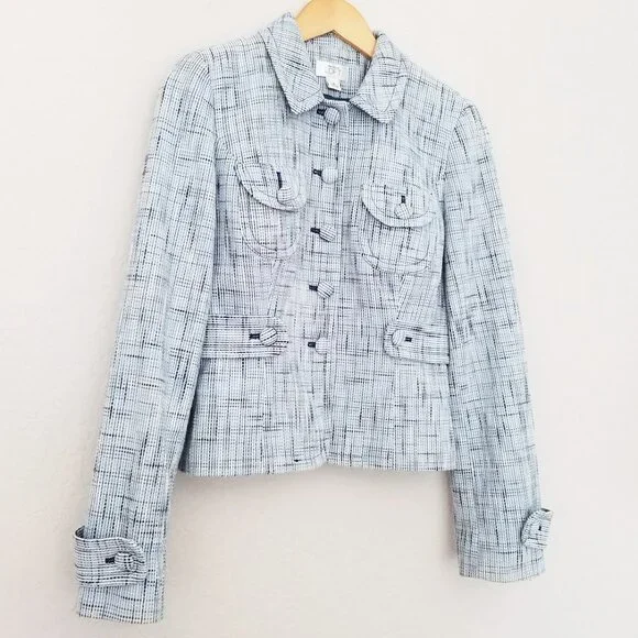 LOFT Ann Taylor Light Blue Tweed 100% Cotton Blazer Jacket 4 Preppy Office Boho - Picture 15 of 15